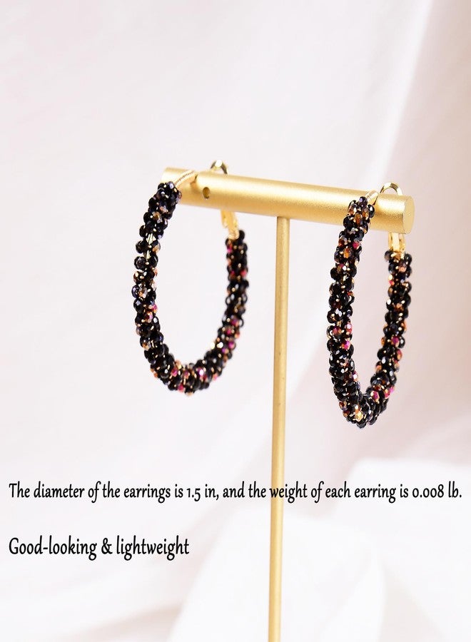 CHCCOYE Handmade Beaded Hoop Earrings Bohemia Circle Earrings 2mm Color Plating Faceted Glass Beads Colorful Crystal Beaded,party Wedding Women Jewelry Gift (Black Pink) - Image 3
